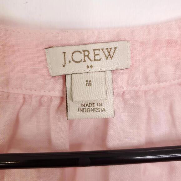 J Crew Top Womens M Linen Lightweight Square Neck Puff Sleeve Embroidered Trim - Picture 5 of 9